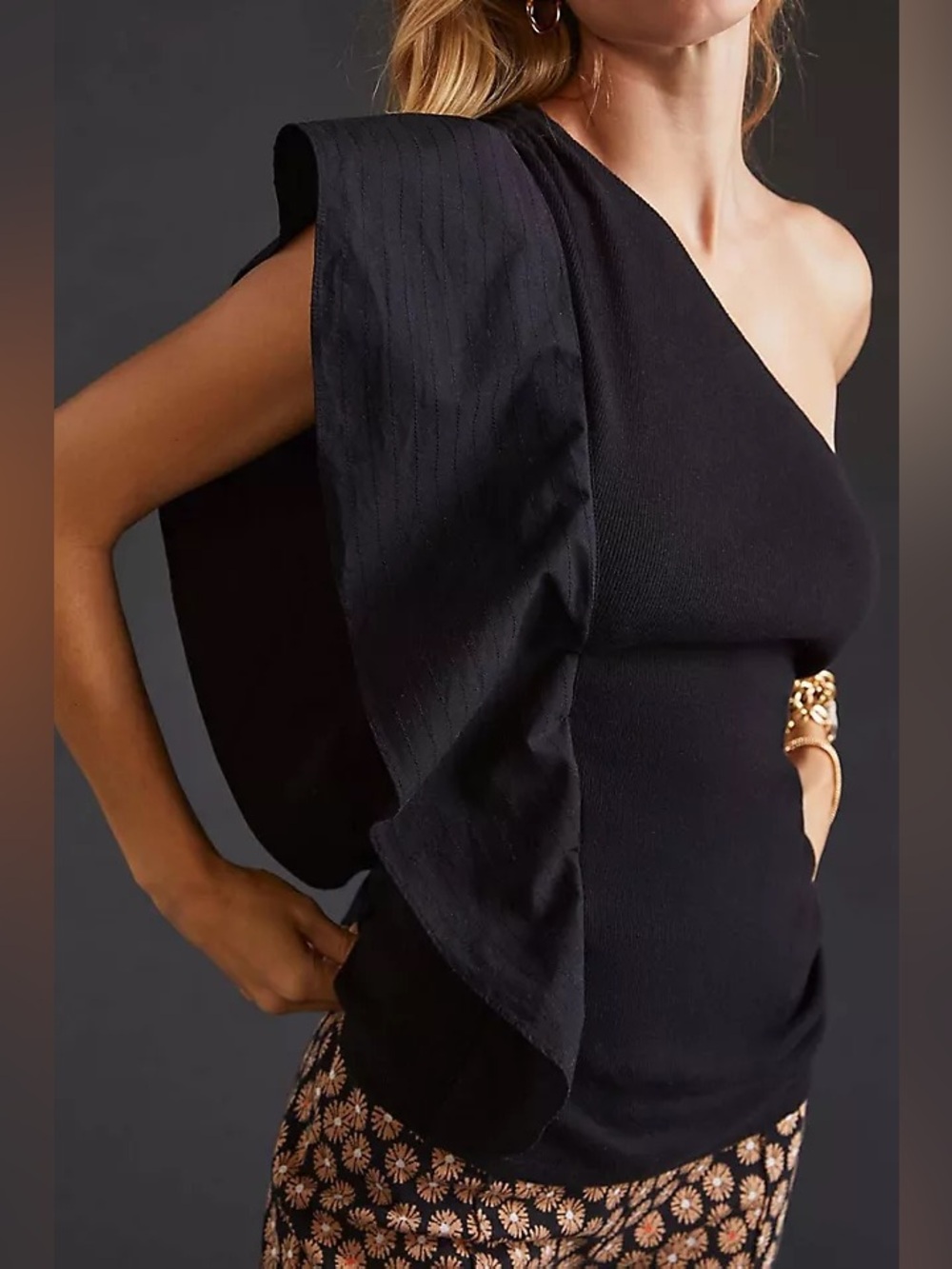 Anthropologie One-Shoulder Ruffled Blouse